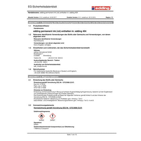 Marcatore permanente edding 404 punta conica 0,75 mm rosso E-404 002